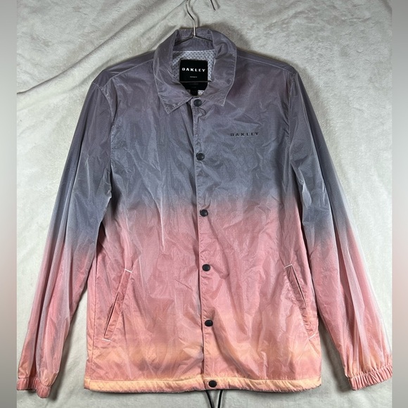 Oakley Medium Y2K INSANE Gradient Pink and Gray Men's Jacket Back Logo EUC - Picture 1 of 15